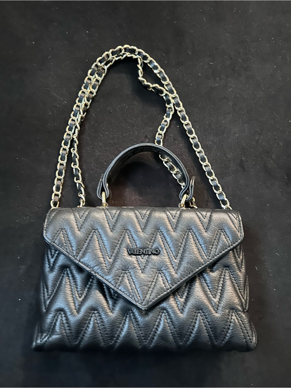 Valentino by Mario Valentino Black Quilted Leather Chain Top-Handle Bag
